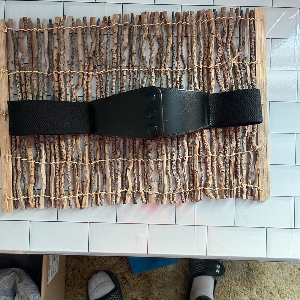 Black Wide Elastic Belt with snap buttons 33” long